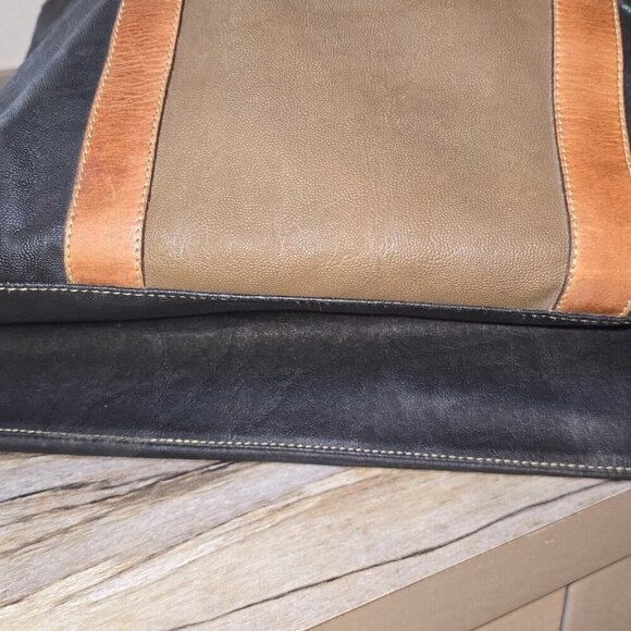 ADI-ORR by Hana Rozens Large Leather Canvas Tote Bag Brown Black Shoulder Bag - Picture 6 of 7